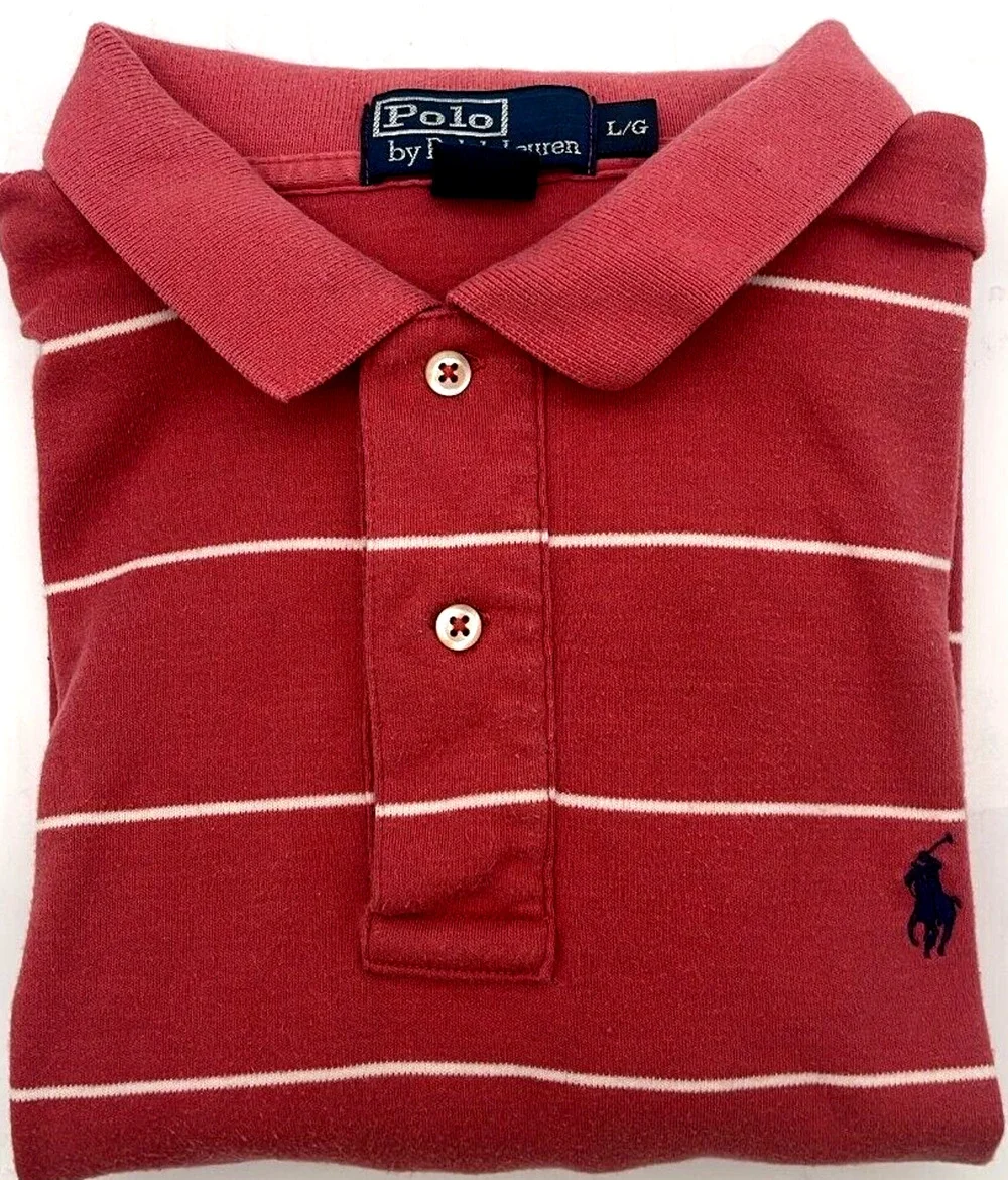 Polo Ralph Lauren Shirt Men’s Large Pink Striped Short Sleeve Soft Mesh